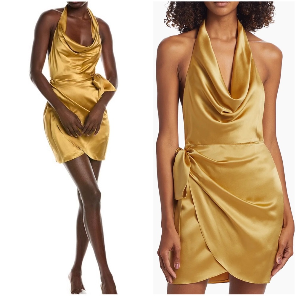 Amanda Uprichard NWT Silk Martine Halter Cowlneck Tie-Waist Mini Dress
